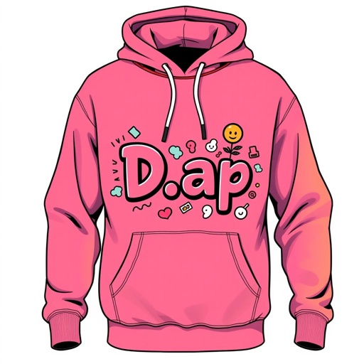 mockup design, Design a cozy hoodie featuring the text "D.ap" prominently illustrated on the front. The hoodie should have a modern, relaxed fit with a vibrant, eye-catching color palette. Incorporate unique graphic elements, such as abstract patterns or playful icons, surrounding the text to enhance its appeal and create a trendy, personalized look.