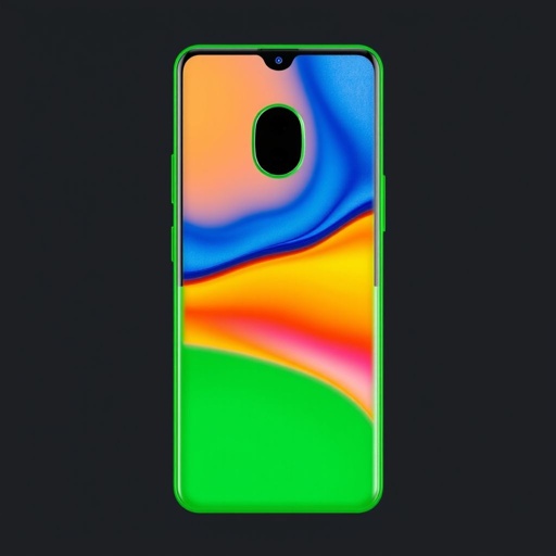 A Nokia Nord 2 smartphone, sleek and modern, vibrant green plastic casing, a vivid 5.0-inch display showcasing crisp visuals, a stunning 50 MP camera lens proudly positioned, robust 5000 mAh battery for long-lasting power, all equipped with Firefox OS and 5G capability, perfectly balanced in a mid-range price point.