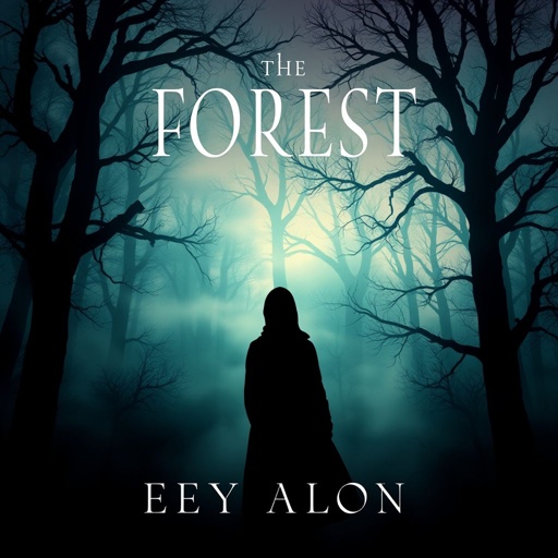 mockup design, Design a captivating book cover featuring a mysterious forest at twilight, with ethereal fog swirling through ancient trees. In the foreground, a shadowy figure glances back, partially obscured. Use elegant, serif typography for the title, placed prominently at the top, and a subtle color palette of deep greens and purples.