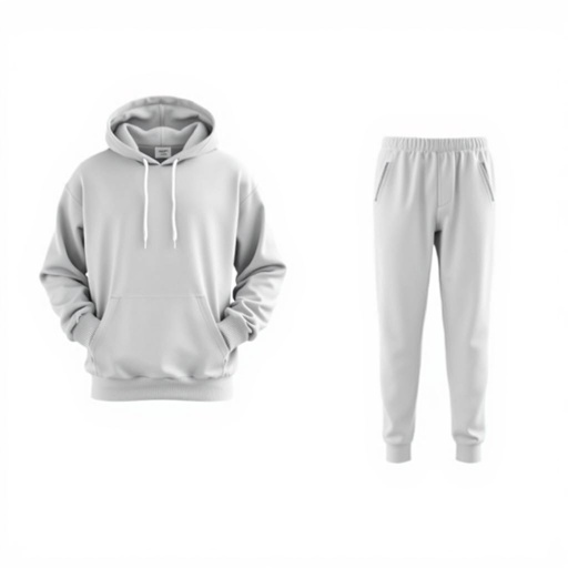 mockup design, Create a minimalist mockup design for a tracksuit consisting of a sleek, plain hoodie and matching sweatpants. The hoodie should feature a relaxed fit with side pockets, while the sweatpants should have an elastic waistband and tapered legs. Use a neutral color palette to emphasize simplicity and elegance in the design.