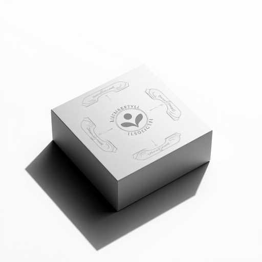 mockup design, Design a sleek, modern box with a subtle shadow effect that creates depth. The box features a minimalist aesthetic, using a gradient color scheme that transitions from light to dark. Include intricate, embossed details on the surface, paired with a simple, elegant logo placed on the front for branding enhancement.