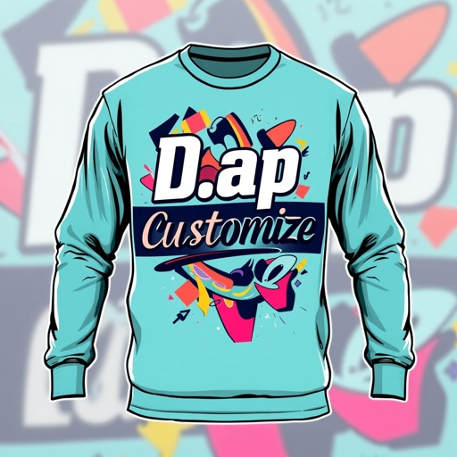 mockup design, Create a stylish long-sleeve shirt design featuring the phrase "D.ap Customize" prominently displayed across the chest in a bold, modern font. Incorporate vibrant colors and a unique graphic element, such as abstract shapes or playful patterns, to enhance the overall aesthetic. The shirt should appeal to a trendy, streetwear audience.