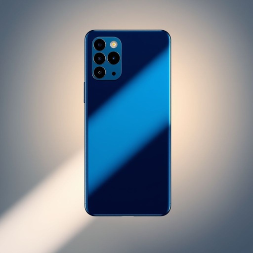 A sleek LG smartphone design, echoing the elegance of the iPhone 13. Deep blue hue radiating sophistication, glossy finish catching light. A vibrant 6.1-inch screen, framed delicately. The impressively sharp 40 MP camera nestled at the back, 4500 mAh battery hidden within. Firefox OS, 5G capabilities, luxurious aesthetic allure.