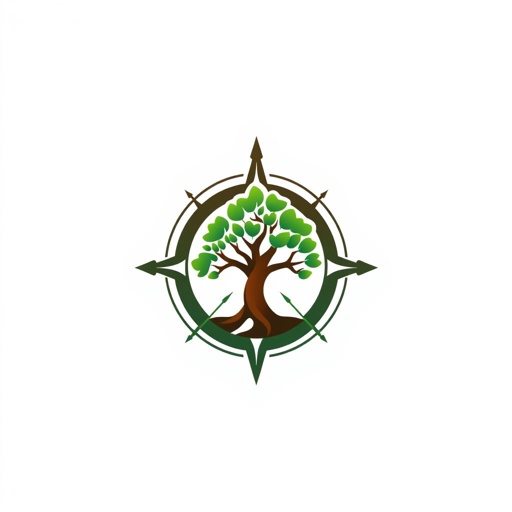 mockup design, Design a modern logo featuring a stylized compass intertwined with a vibrant tree, symbolizing exploration and growth. Use a gradient of deep green and earthy brown to evoke nature and sustainability. The logo should be versatile, suitable for digital and print media, with a clean, bold font complementing the imagery.