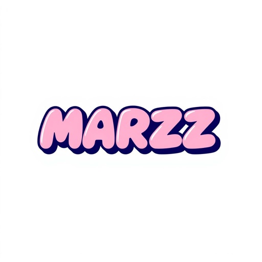 mockup design, Design a vibrant logo for MARZZ, embodying themes of love and self-appreciation with a soothing color palette of pastel pinks, soft blues, and mellow yellows. Incorporate rounded, playful typography reminiscent of the 90s, featuring subtle heart motifs or abstract shapes, creating a visually appealing and nostalgic brand symbol.