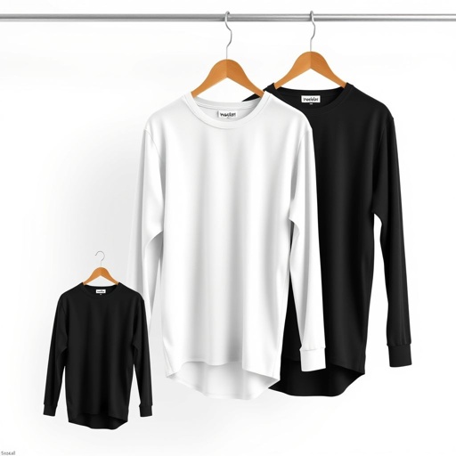 mockup design, Create a mockup design of a casual plain long sleeve shirt for both men and women. The shirt should have a relaxed fit, available in a variety of neutral colors like white, grey, and black. Display the shirt on a stylish hanger against a minimalist background for a modern touch.