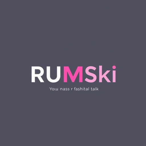 mockup design, "Create a logo for 'RUMSKi', a dynamic fashion talk platform. The design should incorporate sleek, modern typography with a flair of elegance, reflecting high-fashion aesthetics. Use a color palette that pops yet remains sophisticated. Integrate subtle imagery of clothing or accessories, symbolizing the fusion of conversation and style."