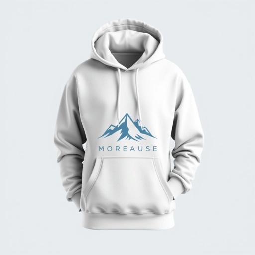 mockup design, Create a mockup design for a cozy hoodie featuring a minimalist aesthetic. Use a soft color palette of pastel blues and grays, and include a unique graphic of a mountain landscape on the front. The hoodie should have an adjustable drawstring hood, kangaroo pocket, and ribbed cuffs for a stylish, comfortable fit.