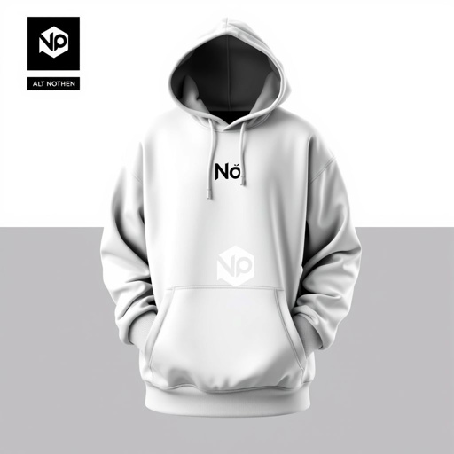 mockup design, Design a modern hoodie named "Noï" featuring a minimalist aesthetic. Incorporate a sleek, monochrome color palette with subtle textures. The hoodie should have an oversized fit, a high neckline, and deep kangaroo pockets. Add a unique logo or emblem on the chest, creating a chic yet comfortable look for urban wear.