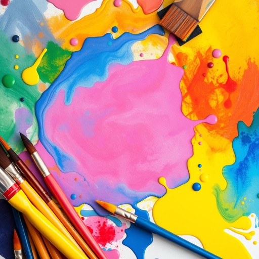 mockup design, Create a vibrant mockup featuring Kleine Paint Farbe Spritzer. Design a dynamic background filled with colorful, abstract paint splashes in various hues. Incorporate playful textures and gradients that evoke creativity. Showcase paintbrushes and art supplies artistically arranged, inviting viewers to explore the energetic world of artistic expression.
