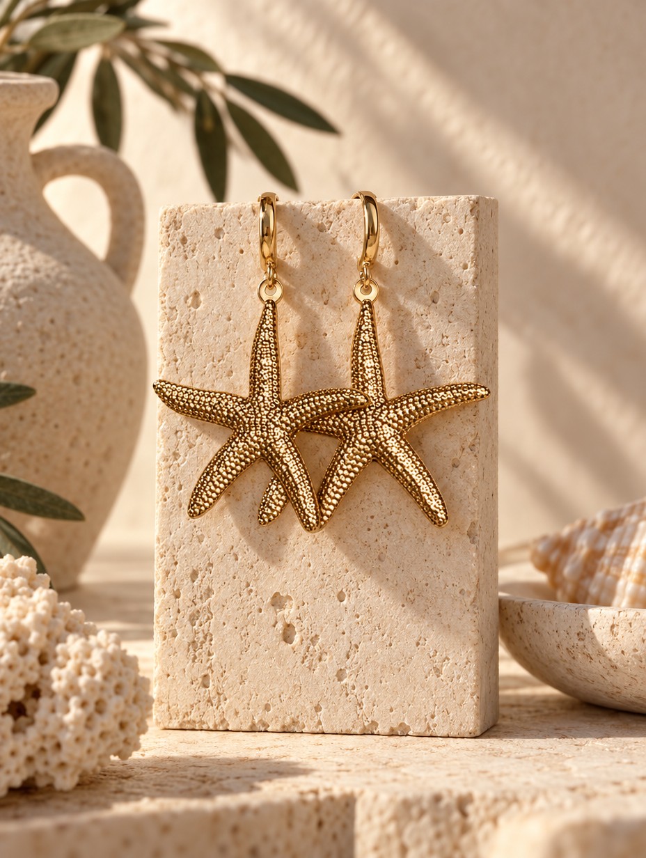 Minimal luxury jewelry product photography background, warm vertical ivory travertine, soft beige plaster backdrop, subtle warm sunlight, delicate realistic shadows, Mediterranean coastal aesthetic, elegant editorial styling, neutral cream and sand color palette, shallow depth of field.