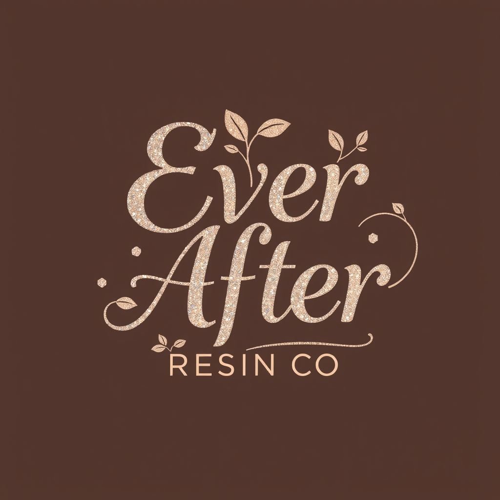 mockup design, Create a mockup design for the "Ever After Resin Co" logo. Feature a whimsical, enchanting font with a subtle sparkle effect. Incorporate elements of nature, like leaves or flowers, intertwined with flowing resin shapes. Use a color palette of soft pastels and earthy tones, evoking a dreamy, magical atmosphere suitable for a resin art brand.