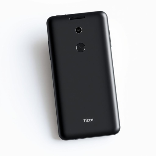 A sleek black LG Lumia 950, a stylish smartphone with a smooth plastic finish. Its 5.0-inch screen showcases vibrant colors, framed by minimal bezels. A powerful 16 MP camera rests elegantly on the back, alongside a compact 3700 mAh battery. Tizen branding subtly displayed, emphasizing modern 5G connectivity. Budget-friendly aura.