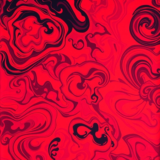 A vibrant jersey, deep crimson and fiery scarlet, layered with swirling abstract patterns. Long sleeves drape elegantly, crafted from a soft polyester-cotton blend. Rich textures intertwine, creating a dynamic visual feast. Iconic design elements emerge, showcasing a bold customization. Energy radiates, evoking a sense of excitement and adventure.