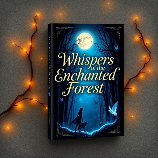 mockup design, Design a captivating book cover mockup featuring a fantasy novel titled "Whispers of the Enchanted Forest." Incorporate mystical elements like glowing trees, ethereal creatures, and a moonlit sky. Showcase the title in elegant, flowing typography and include a textured background that enhances the enchanting atmosphere, inviting readers into a magical world.