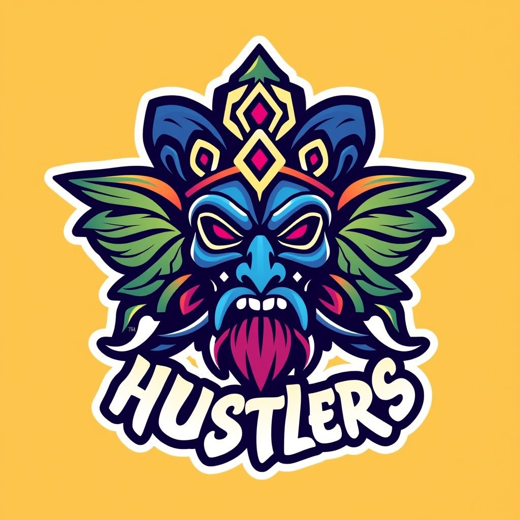 mockup design, Design a vibrant logo for "Krewe Of Hustlers," symbolizing the dynamic spirit of New Orleans street culture. Incorporate elements like a stylized carnival mask, urban graffiti, and bold typography, appealing to urban Millennials and Gen Z. The design should reflect inclusivity with playful color schemes, and capture the essence of family-oriented matching ensembles that embody Southern pride and celebration.