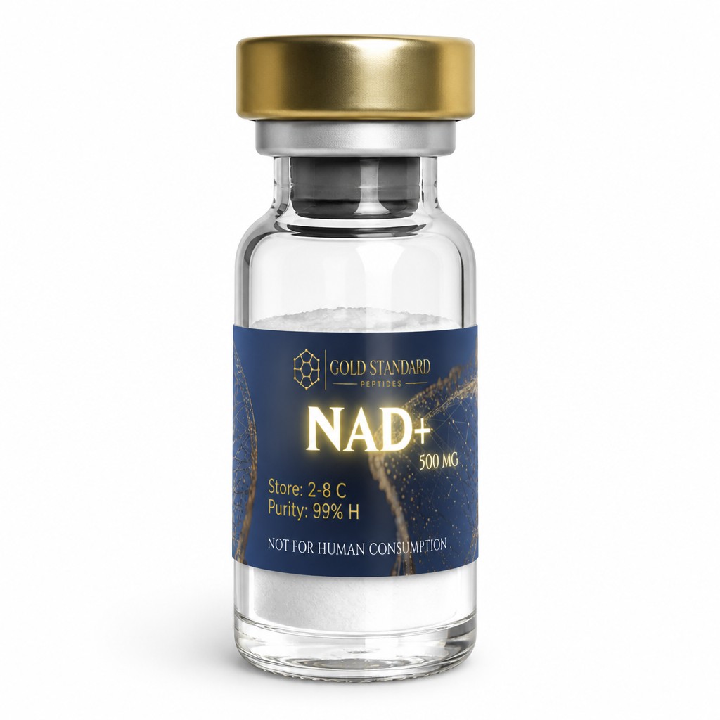 recreate this EXACT peptide vial photo, background, gold lid, size,and in the inside of the vial and everything just replace the original label with the new one provided, keep back ground white, keep the EXACT size and shape of the vial