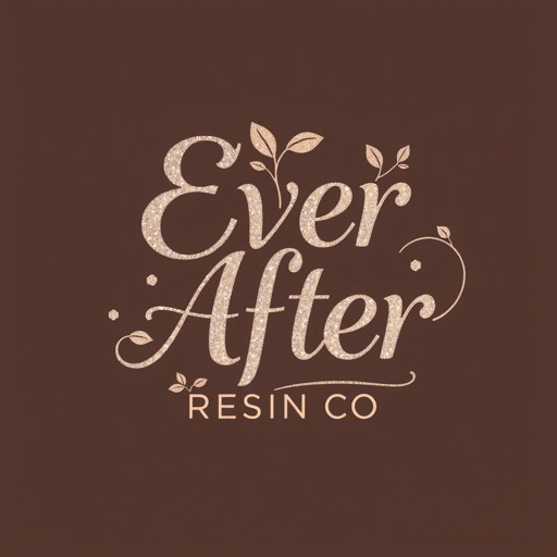 mockup design, Create a mockup design for the "Ever After Resin Co" logo. Feature a whimsical, enchanting font with a subtle sparkle effect. Incorporate elements of nature, like leaves or flowers, intertwined with flowing resin shapes. Use a color palette of soft pastels and earthy tones, evoking a dreamy, magical atmosphere suitable for a resin art brand.