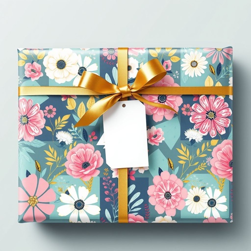 mockup design, Create a vibrant gift wrap design featuring a playful mix of geometric shapes and floral patterns. Incorporate a palette of pastel colors with hints of gold foil accents for a touch of elegance. The design should evoke a sense of joy and celebration, perfect for birthdays or special occasions.
