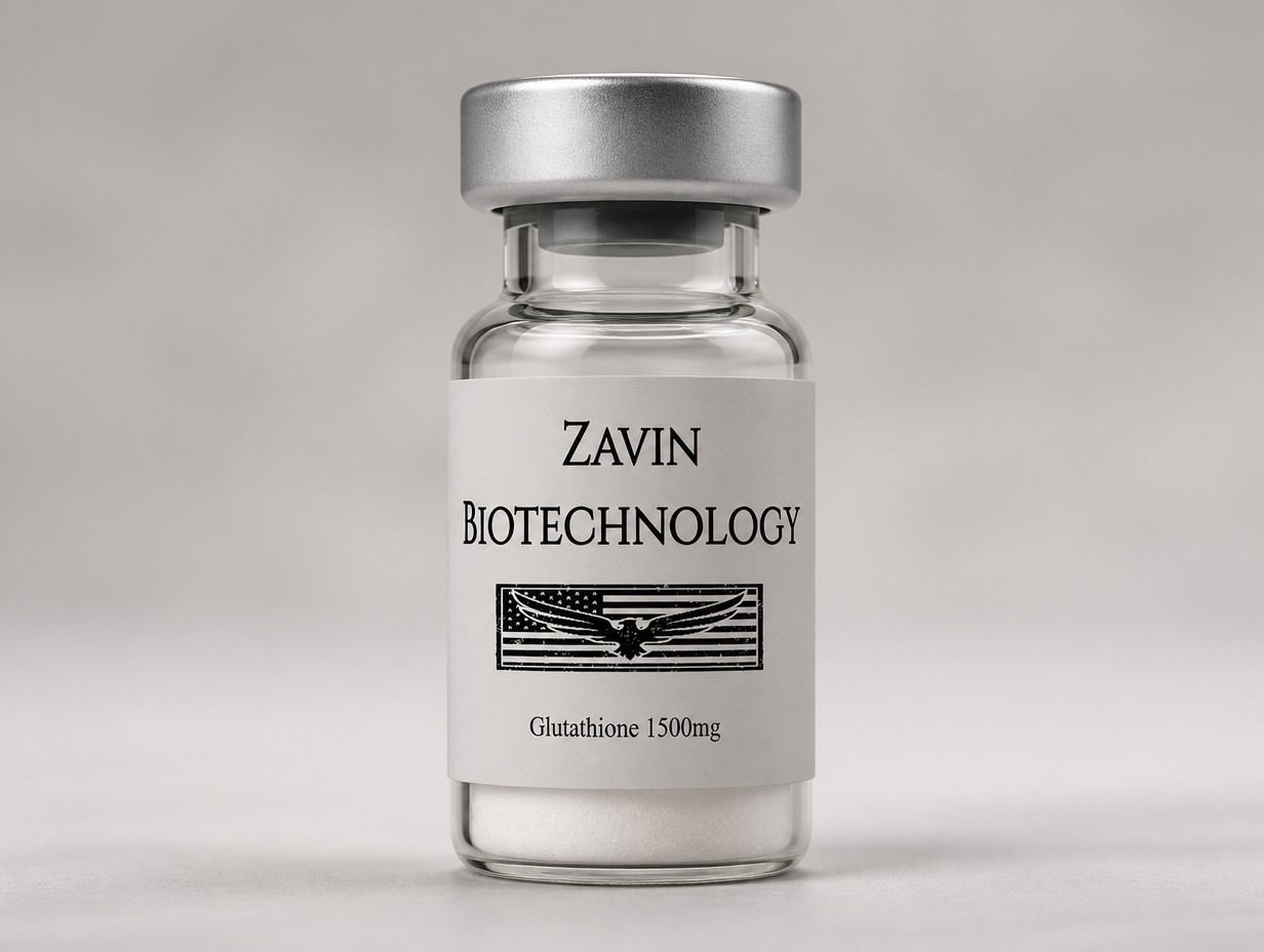 Photorealistic studio product photo of a small 3mL glass pharmaceutical vial with a clear glass body. The neck has a plain gray aluminum crimp cap with a matching gray flip-off top — uniform gray/silver, no colored accent. A rubber stopper sits fully seated and hidden beneath the crimp cap — no rubber visible sticking out above or around the metal. Inside the vial, a solid white freeze-dried lyophilized cake sits at the bottom — a dry, compact, slightly porous solid plug of powder, not loose scattered granules, filling roughly the bottom quarter of the vial. The label wraps the vial and extends down close to the base, leaving only a small strip of bare glass visible at the neck/shoulder above the label — similar to standard commercial peptide vial labeling. Use my uploaded label image exactly as provided, pixel-for-pixel — do not regenerate, redesign, or reword any part of it. Vial centered, shot straight-on, soft even studio lighting, subtle soft shadow beneath, no border, no frame, no card, no rounded corner mat, no vignette — the vial floats with no outline around the photo. Minimal reflections, sharp focus on the label. No other objects, no hands, no props. Make it have a nice background. give a nice background to the vial