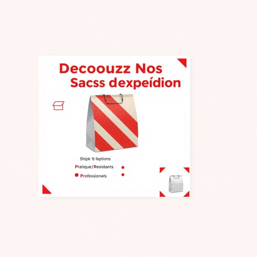 mockup design, **Instagram Carousel Design Mockup: Shipping Bags (Red & White Theme)**
**Slide 1 (Cover)**
- A pristine white background adorned with bold red accents.
- Eye-catching headline: “Découvrez Nos Sacs d’Expédition” in a striking red & black sans-serif font.
- Accompanying icon: a simple, minimalist box graphic next to the title.
- Central visual: a sleek shipping bag (options: kraft or white) featuring dynamic red diagonal stripes or a minimalistic red design.
- Below, engaging bullet points: “Pratiques,” “Résistants,” “Professionnels,” highlighted with red bullet dots for emphasis.
- Inject decorative red corner elements or playful dots for added flair.
**Slides 2–7 (Sizes)**
- Consistent layout with a white background contrasted by a bold red border or accents.
- Each slide features a centered bag mockup showcasing its size—either empty or partially filled for visual interest.
- Prominently display the size label in big, bold red text (e.g., 15x25 cm).
- Optional enticing subtext elaborating on the bag's purpose or ideal product usage beneath.
- Integrate subtle scale lines or a measuring tape graphic beside the bag to enhance size perception.
- Maintain a minimalistic approach, using uniform fonts and color palettes across all slides for cohesive branding.
**Slide 8 (Final CTA)**
- Classic white background with a bold red frame or a standout bottom banner.
- Inviting text reads: “Prêts à Expédier ? 📦” in large, attention-grabbing font.
- Below, a compelling call to action: “Commander Maintenant” bolded in red for urgency.
- Feature your branding: logo or Instagram handle at the bottom for clear identification.
- Ensure the layout remains clean, straightforward, and visually appealing for maximum clarity.
**Color Palette:**
- Bright white background for cleanliness.
- Vibrant red: #E10600 for striking visual interest.
- Black as a secondary color for essential text accents.
**Fonts:**
- Sans-serif and bold for headings to maintain modernity.
- Overall design should convey a clean, contemporary aesthetic for user-friendliness.