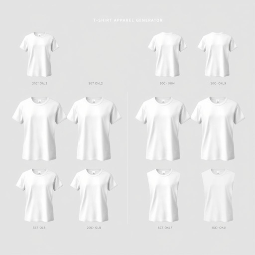 A digital workspace showcasing a T-shirt apparel mockup generator. Soft cotton fabric textures displayed in shades of white. Varied short sleeve lengths represented alongside smooth round necklines. Minimalist design elements, clean lines, and a modern aesthetic highlight the versatility of styles. A harmonious blend of simplicity and elegance emphasized.