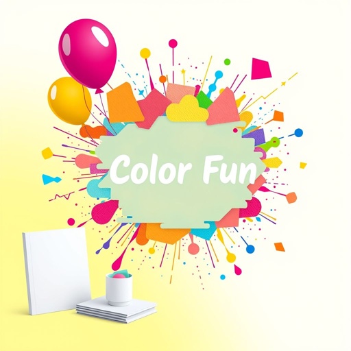 mockup design, Create a vibrant mockup design titled "Color Fun," featuring an explosion of playful colors in various geometric shapes. Incorporate whimsical elements like balloons, confetti, and paint splashes. The background should be bright and cheerful, inviting positivity. Showcase this design across stationery items, apparel, and digital media, celebrating creativity and joy.