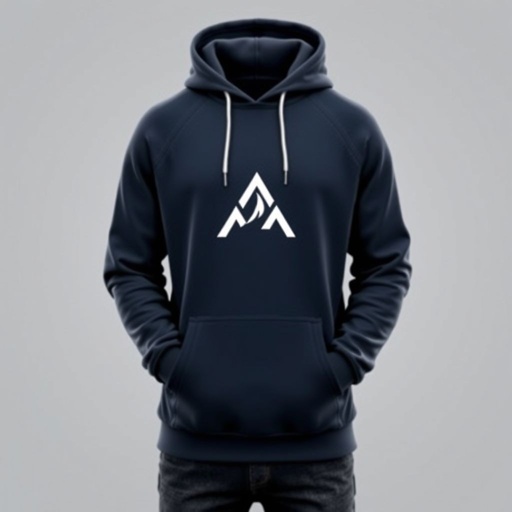 mockup design, Design a cozy, stylish hoodie featuring my logo prominently on the front. The fabric should be a soft blend for maximum comfort, with a modern fit. Choose a sleek color palette, perhaps navy blue or charcoal gray, and add subtle details like contrasting drawstrings or unique stitching for a trendy touch.