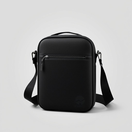 mockup design, Design a sleek, modern crossbody black bag for men, incorporating durable, water-resistant materials. Showcase adjustable straps for comfort and versatility, with multiple compartments for organization. Feature a minimalist logo subtly embossed on the front. The overall aesthetic should blend functionality with a stylish urban appeal, perfect for daily use.