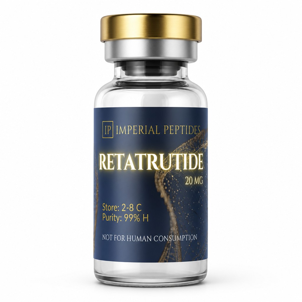 A photorealistic peptide vial mockup with gold top and the uploaded picture as the label do not change the label, make sure the label spands a good amount of the vial, white back ground