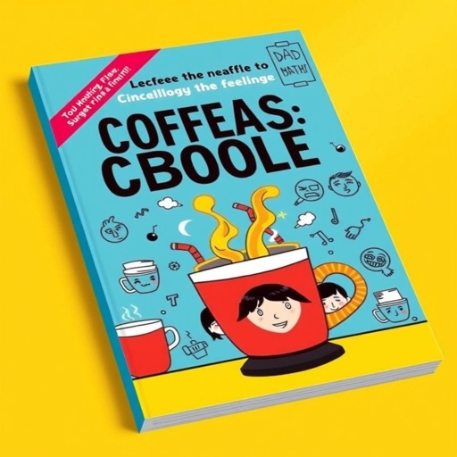 A digital eBook cover, vibrant colors dominating the scene, bold typography with a witty, sarcastic tagline. Background features whimsical illustrations: coffee cups overflowing, exaggerated facial expressions of characters, playful doodles. Modern design elements, contrasting textures, sleek lines. Ambient lighting softens the overall tone, creating an engaging, humorous atmosphere inviting readers closer.