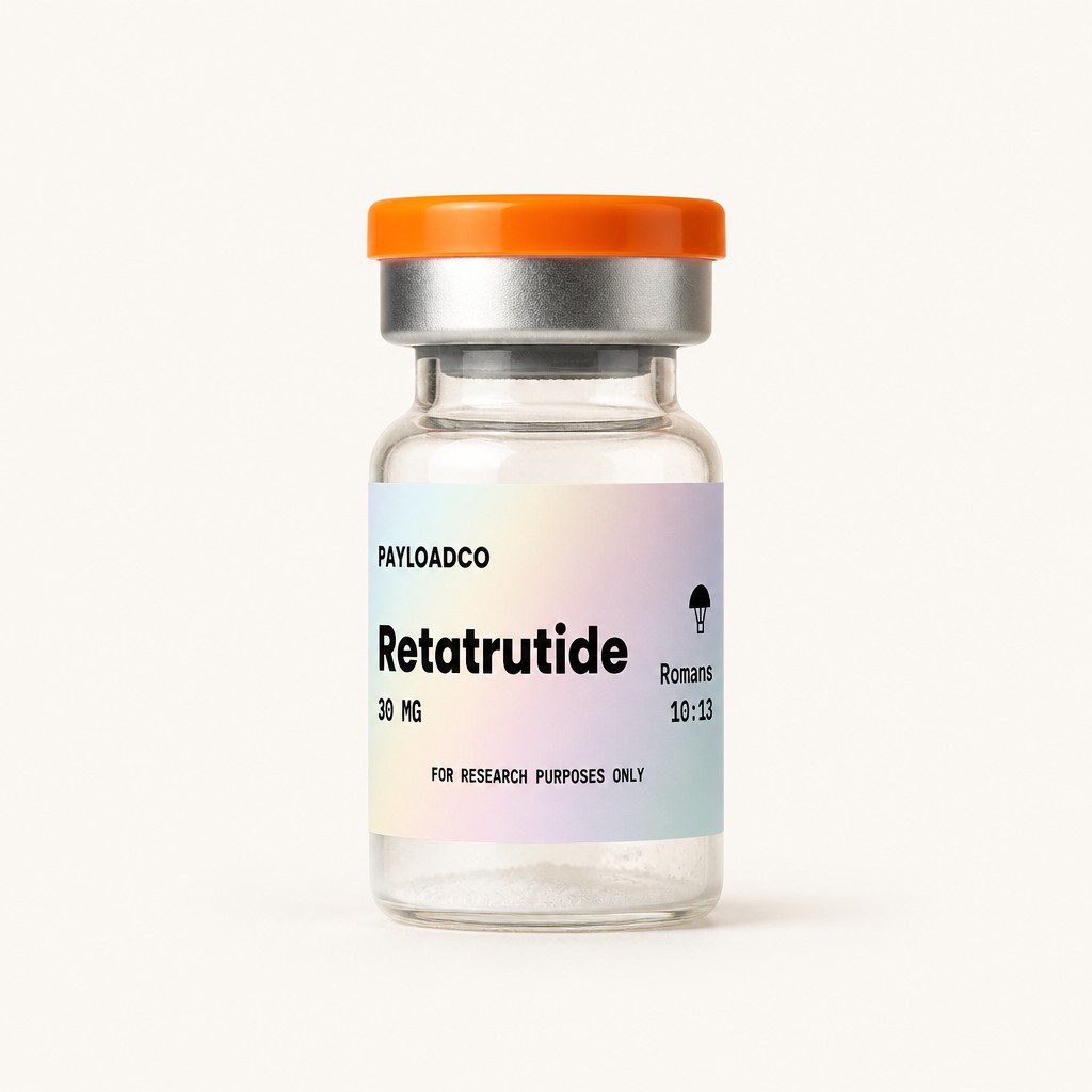 Photorealistic studio product photo of a small 3mL glass pharmaceutical vial with a clear glass body. The neck has a silver aluminum crimp cap band, topped with an amber-orange (hex D6810C) flip-off plastic disc cap. A rubber stopper sits fully seated and hidden beneath the crimp cap — no rubber visible sticking out above or around the metal. Only a small amount of loose white lyophilized powder dusting the bottom of the vial — the vial should look mostly empty, not filled or packed. Use my uploaded label image exactly as provided, pixel-for-pixel — do not regenerate, redesign, or reword any part of it. Vial centered, shot straight-on, soft even studio lighting, subtle soft shadow beneath, plain flat warm off-white background (hex FBF8F1), no border, no frame, no card, no rounded corner mat, no vignette — the vial floats on a plain background with no outline around the photo. Minimal reflections, sharp focus on the label. No other objects, no hands, no props. Make the e label take up the majority of the vial like in the second picture. Make the label the same size as the one in the second picture