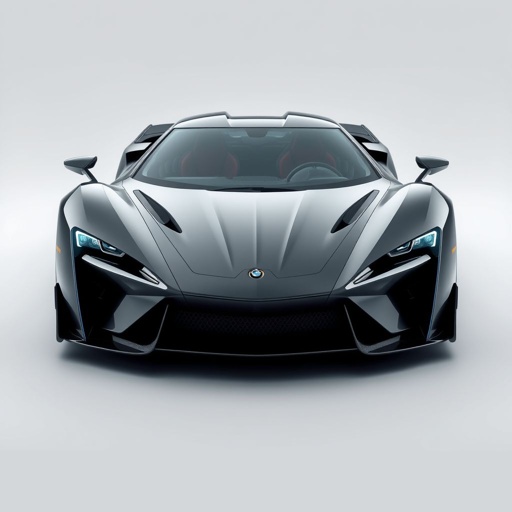 mockup design, Create a hypercar mockup that embodies the essence of both aggression and elegance. The design should feature a low, wide silhouette with sharp angular lines and smooth curves for enhanced aerodynamics. Highlight a menacing grille, piercing LED headlights, and a streamlined body crafted from carbon fiber and aluminum. Showcase an integrated active spoiler and sculpted diffuser at the rear, while the interior reflects luxury with fine leather, brushed metal, and carbon accents. This hypercar is powered by a hybrid V10 engine offering over 1,000 horsepower, combining brutal acceleration with refined control.