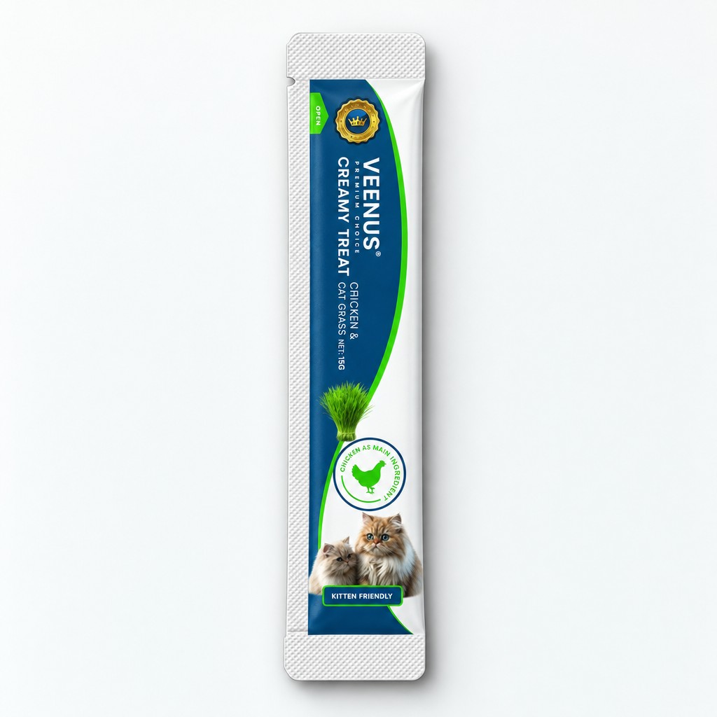 Use the design from the first image exactly as it is and apply it to the packaging structure shown in the second image.
The packaging must remain a tall, slim white flexible stick sachet with rounded top and bottom corners, wide textured heat-sealed crimp bands at both ends, a narrow vertical side seal on the left, and a small tear notch near the upper-left edge.
Keep the design unchanged and preserve all artwork, colors, proportions, and layout exactly as provided.
Remove all folds, wrinkles, and surface distortions from the sachet so it looks smooth, clean, and professionally finished.
Make the sachet look perfectly flat and neat, without changing its shape or structure.
Add a soft, subtle natural shadow underneath or behind the packaging for a clean studio presentation.
If you want, I can also rewrite it in a more technical mockup brief format ready to paste directly into an image-generation request.