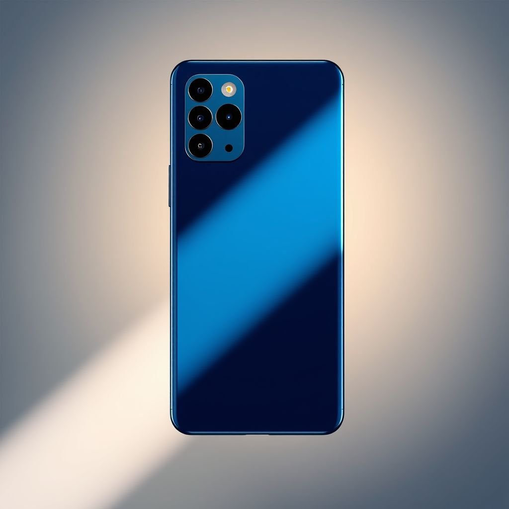 A sleek LG smartphone design, echoing the elegance of the iPhone 13. Deep blue hue radiating sophistication, glossy finish catching light. A vibrant 6.1-inch screen, framed delicately. The impressively sharp 40 MP camera nestled at the back, 4500 mAh battery hidden within. Firefox OS, 5G capabilities, luxurious aesthetic allure.